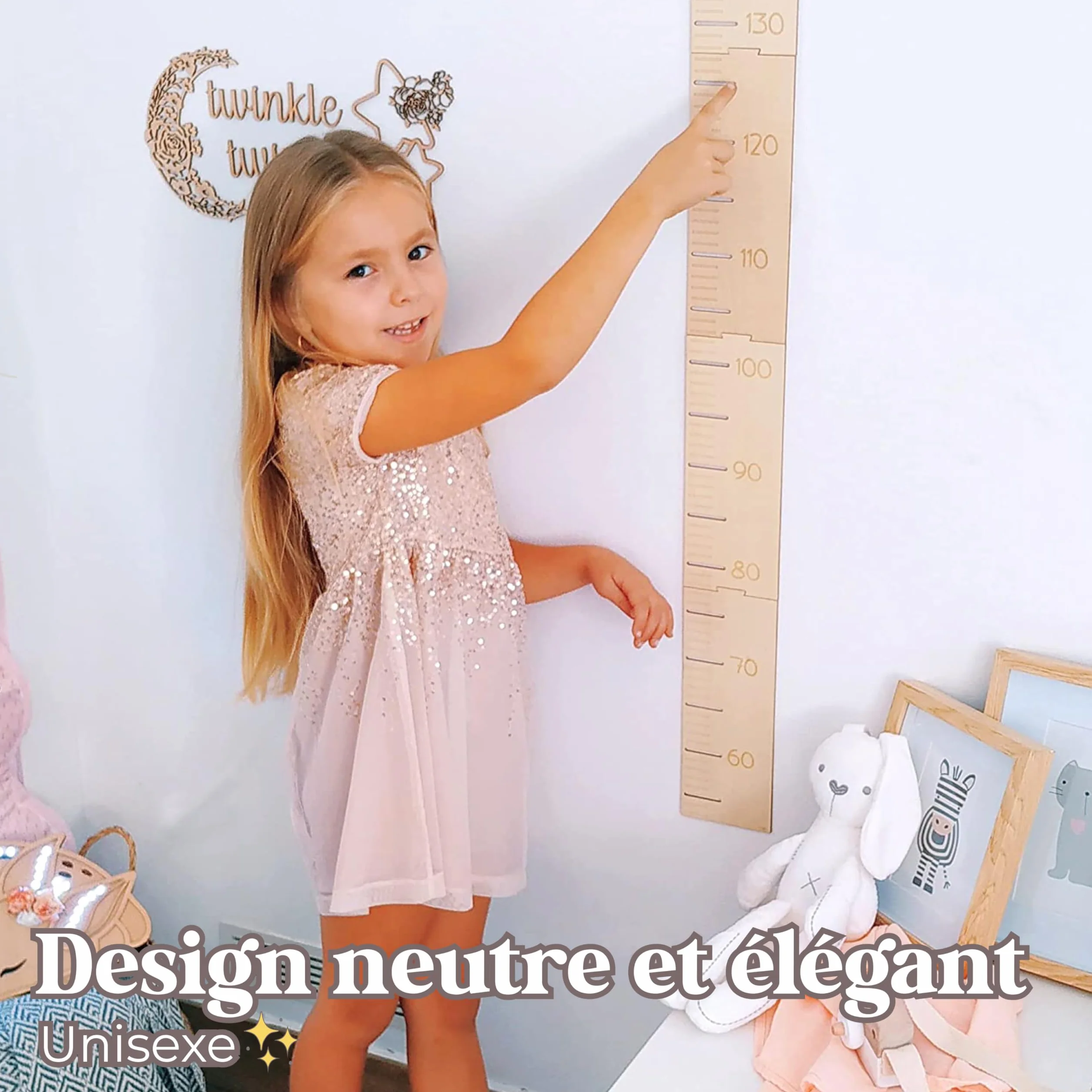Toise murale enfant Decoration chambre bebe bois lettres autocollantes personnaliser nom Mesure taille
