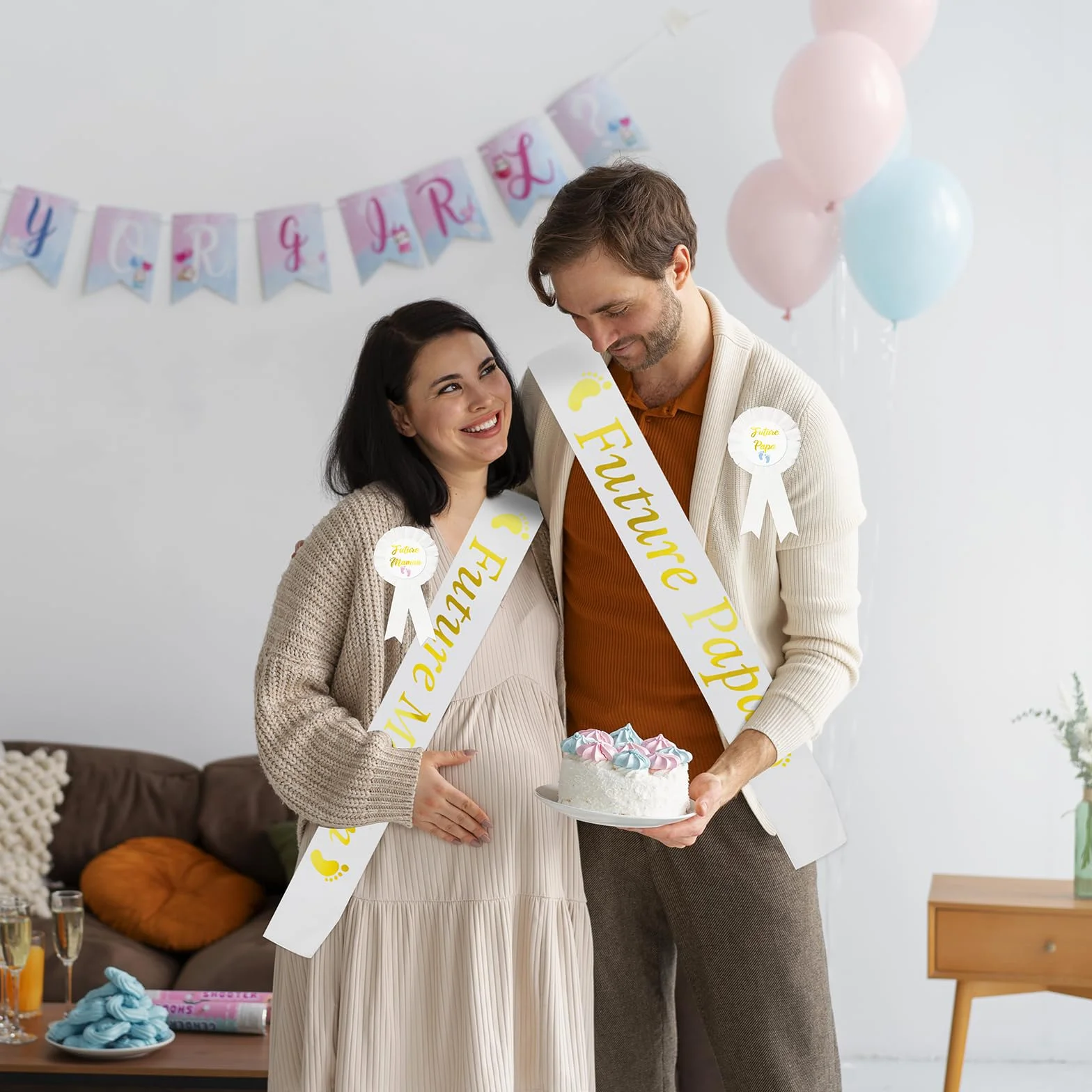 Écharpe Future Maman et Papa avec Épingle, Décoration Baby Shower Cadeau pour Futurs Parents