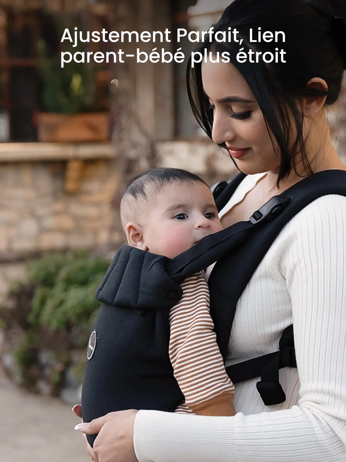 Porte-bébé Physiologique et Ergonomique Noir 3-20 kg 0-24 mois Boucle Ouverture Rapide Enfilage Facile Appui-tête