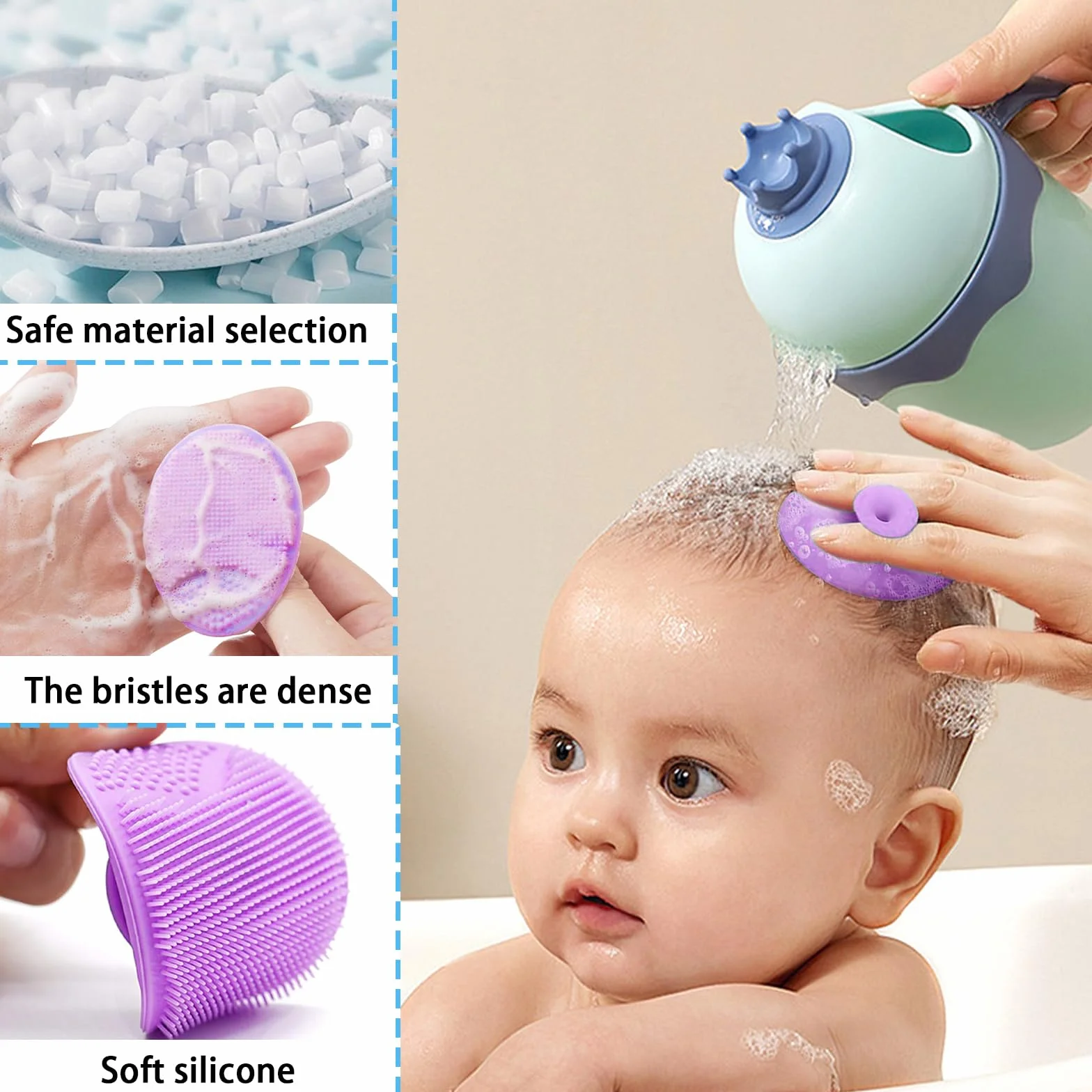 DALAETUS 3 Pièces Peigne pour Bébé, Brosse à Cheveux en Silicone avec Brosse Ovale et Fleurie pour Nouveaux Nés