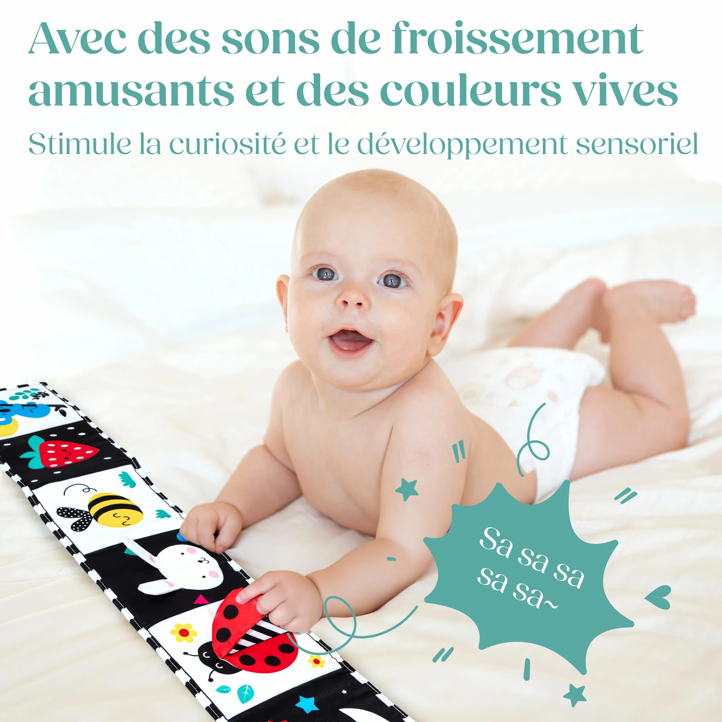Livre Tissu Bébé Éveil 0-12 Mois Montessori Noir et Blanc Sensoriel Cadeau