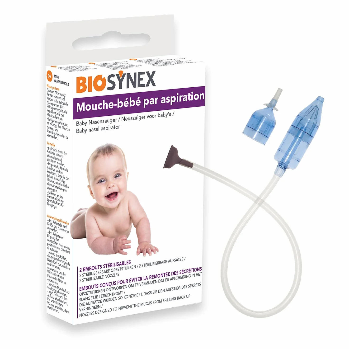 BIOSYNEX Aspirateur Nasal Mouche Bébé Manuel 2 Tailles Embouts Réutilisables