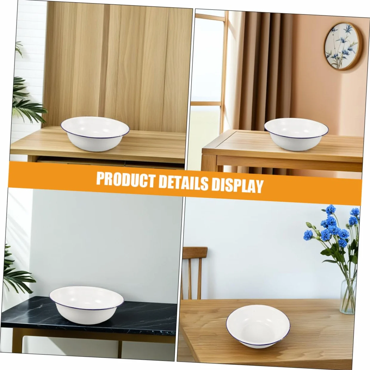 Bassin Grosse Capacité Émail Blanc Vintage pour Bain de Pieds Facile à Nettoyer