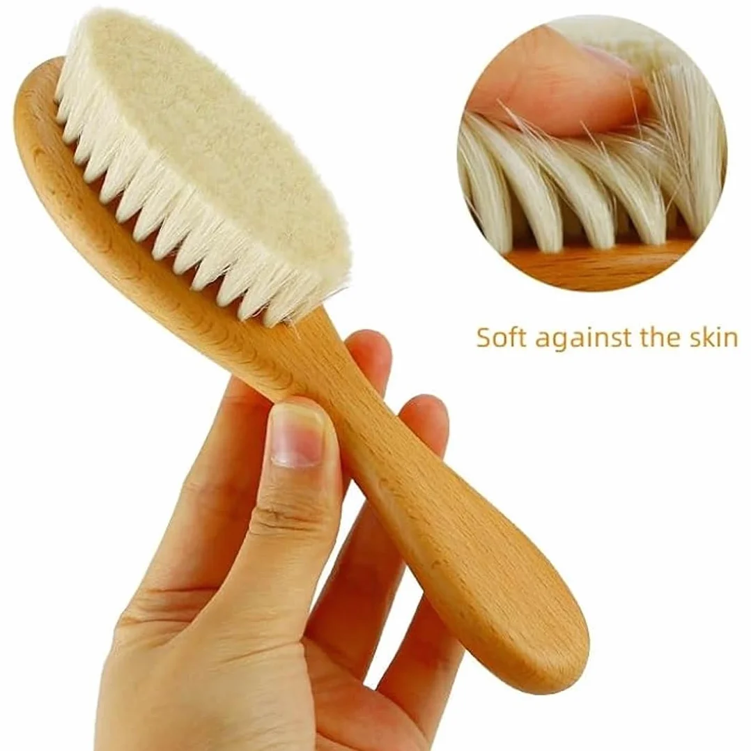 Brosse Cheveux Bébé 3 Pièces Bois Naturel Poils De Chèvre Doux 15Cm Longueur X 4Cm Largeur