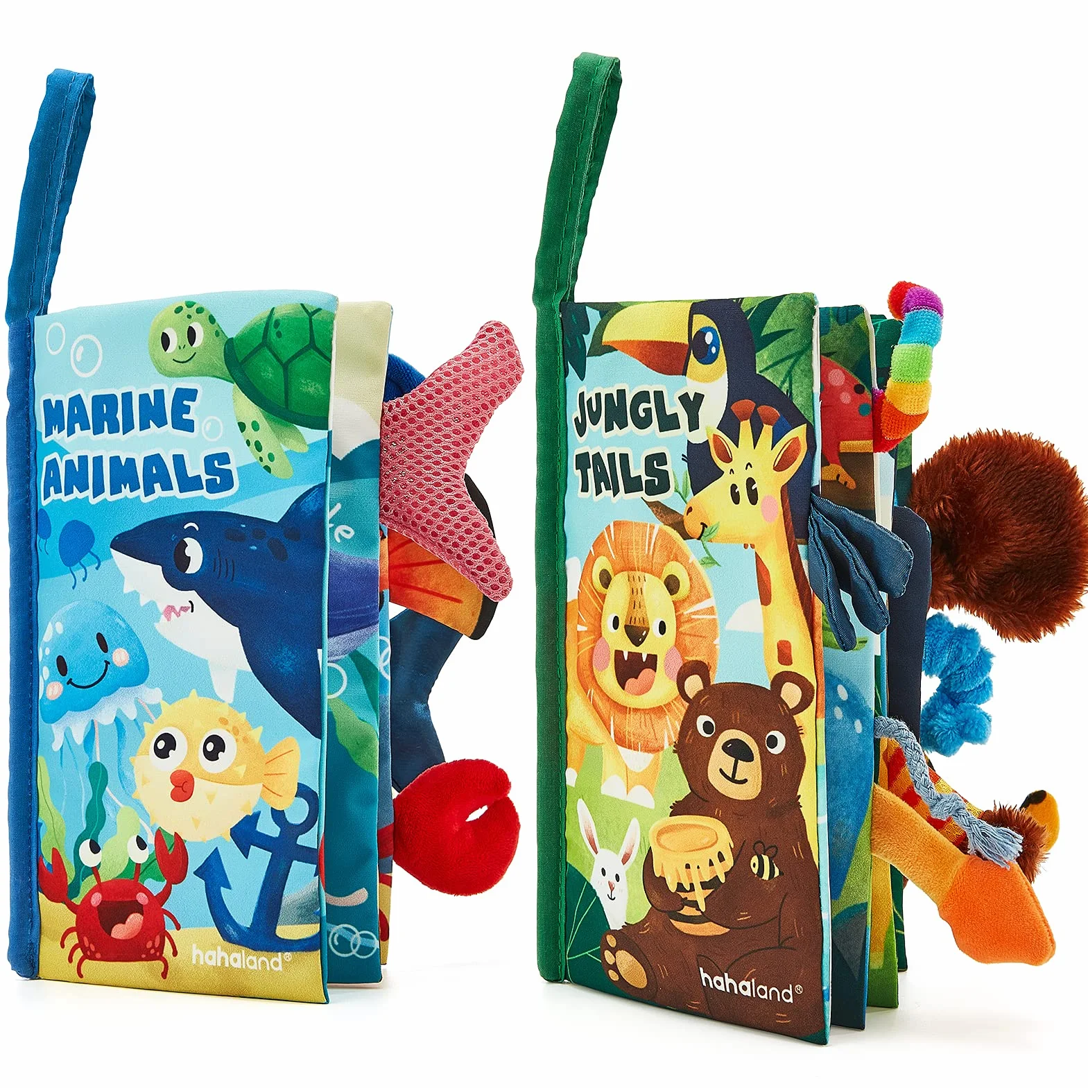 hahaland Livre Tissu Bébé 0-3-6 Mois Jouet Poussette 8-9 Mois Set Doux Froissé Cadeau Naissance Fille Garçon 2PCS