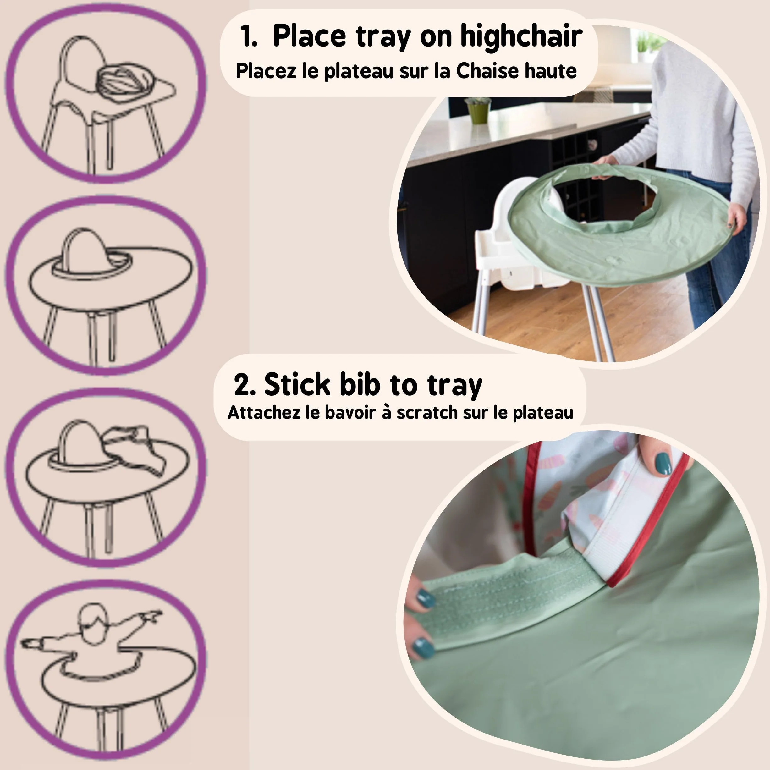 Tidy Tot®™ Kit Bavoir et Plateau Repas Bébé Anti-Gaspillage DME Diversification Alimentaire