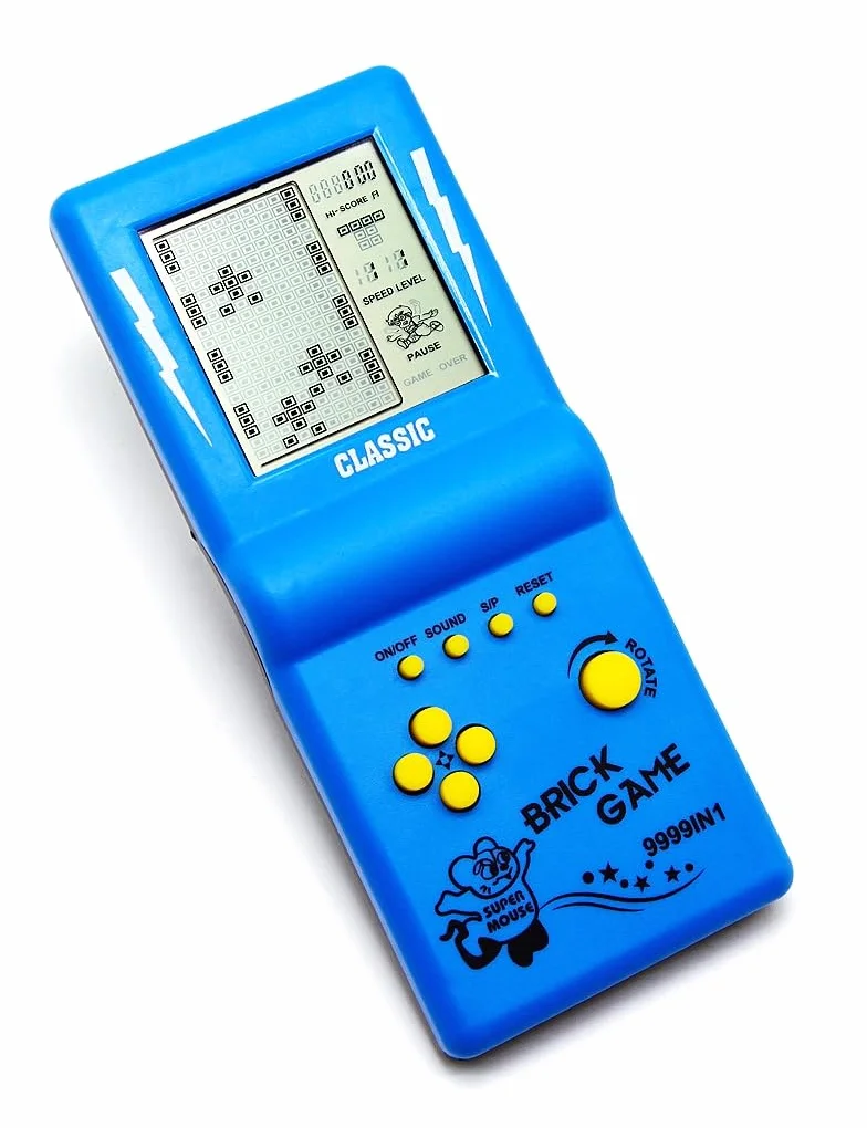 Console de Jeu en Brique Grand écran 23 Jeux Vitesse/Difficulté Réglable Alimenté par 2 Piles AA Bleu