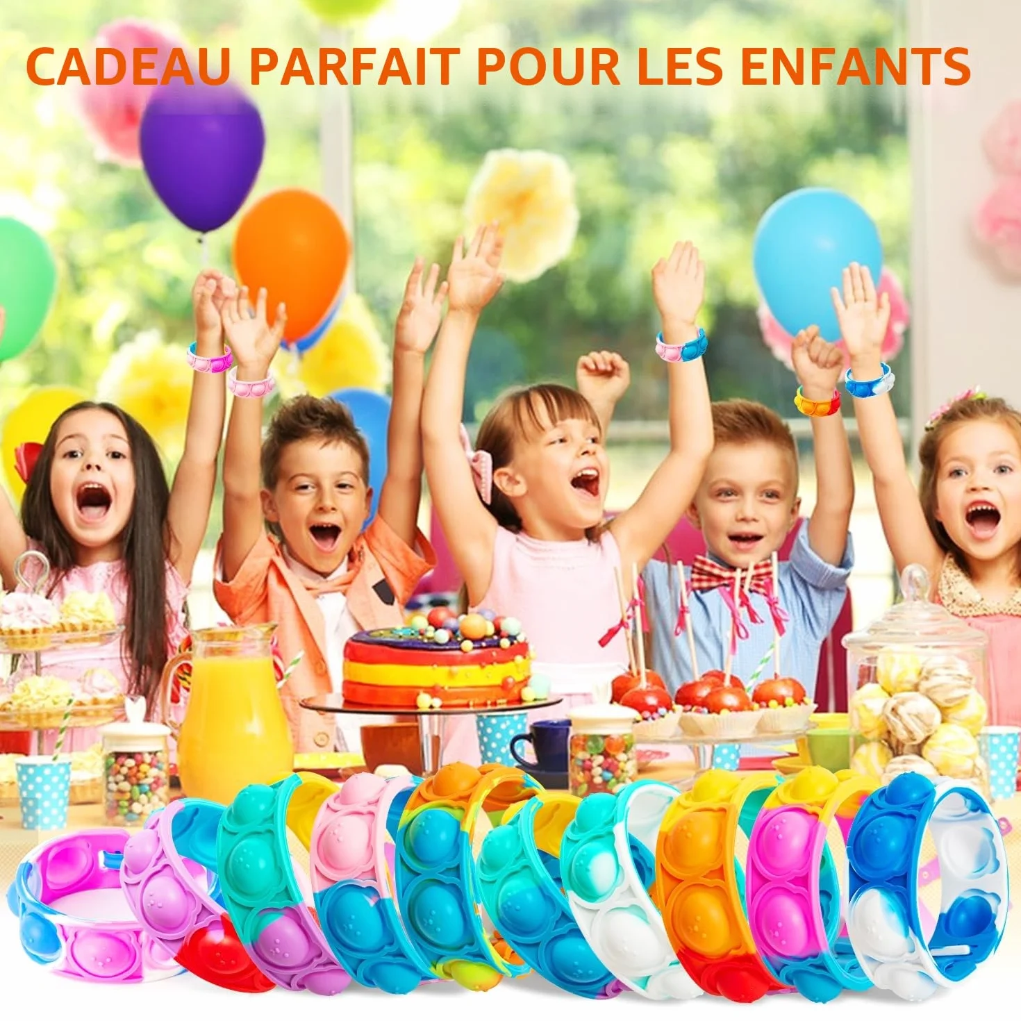 Bracelets Anti Stress Enfants Pop It Fidget Toys en Silicone Doux Réglables
