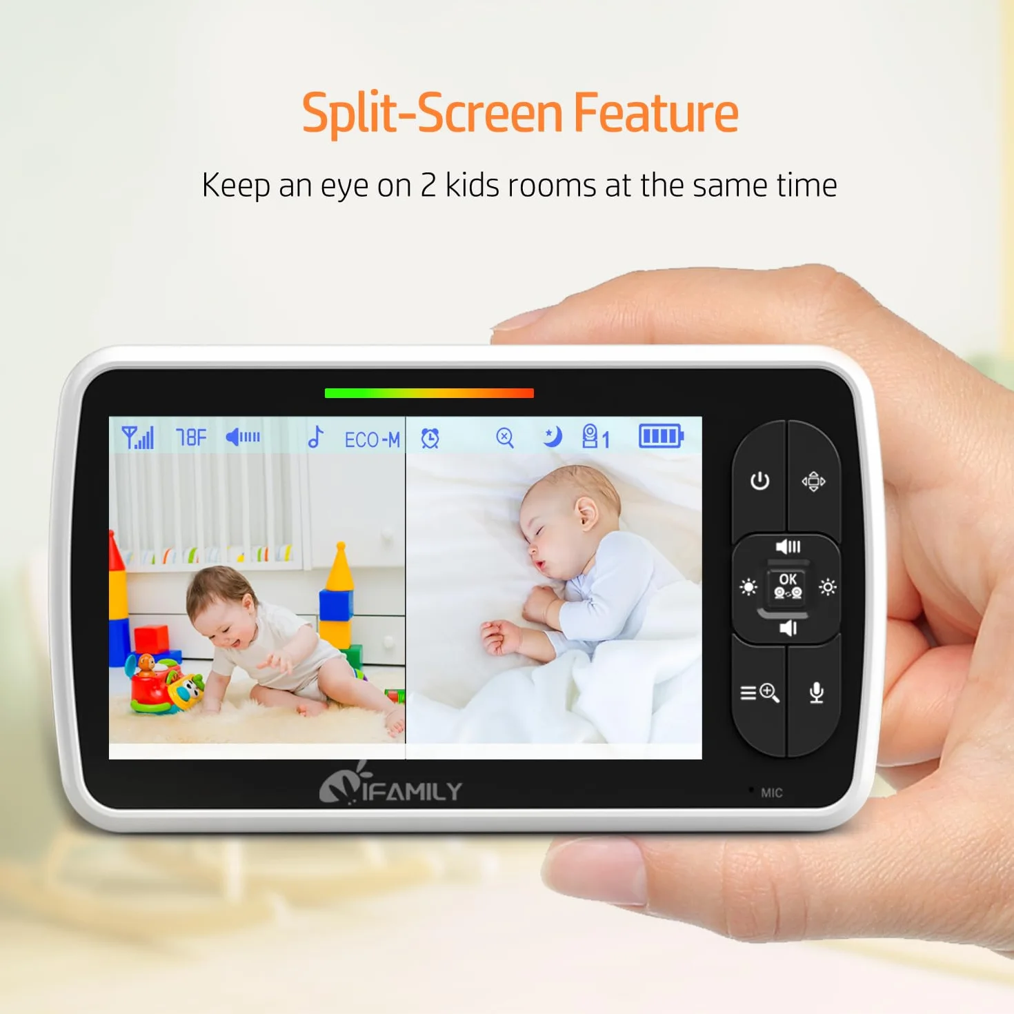 iFamily Baby Monitor Split Screen 2 Cameras Long Range Night Vision Temperature Sensor 2 Way Talk