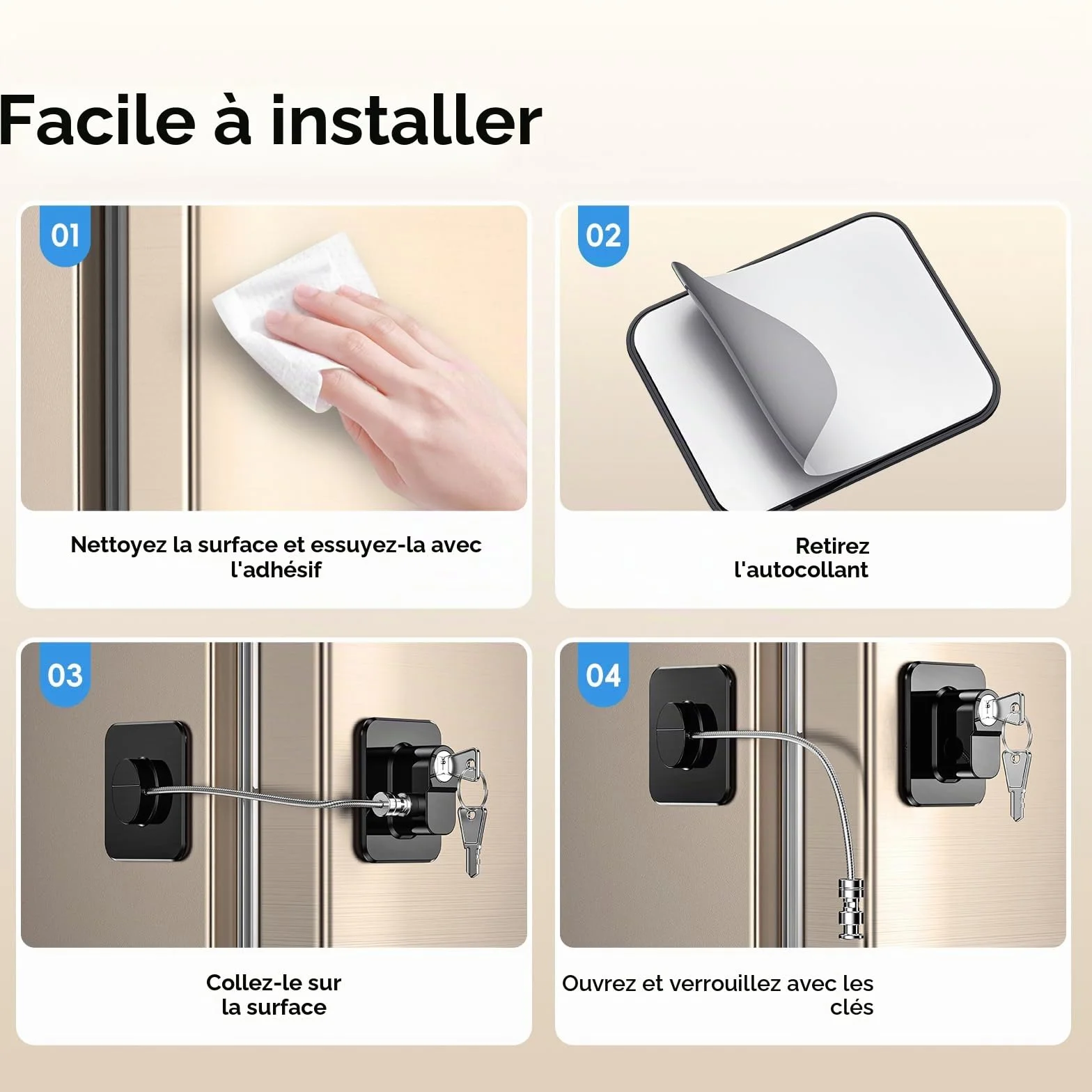 Lot de 2 Cadenas Frigo pour Enfants, Verrou Sécurité Réfrigérateur Sans Percage, Noir