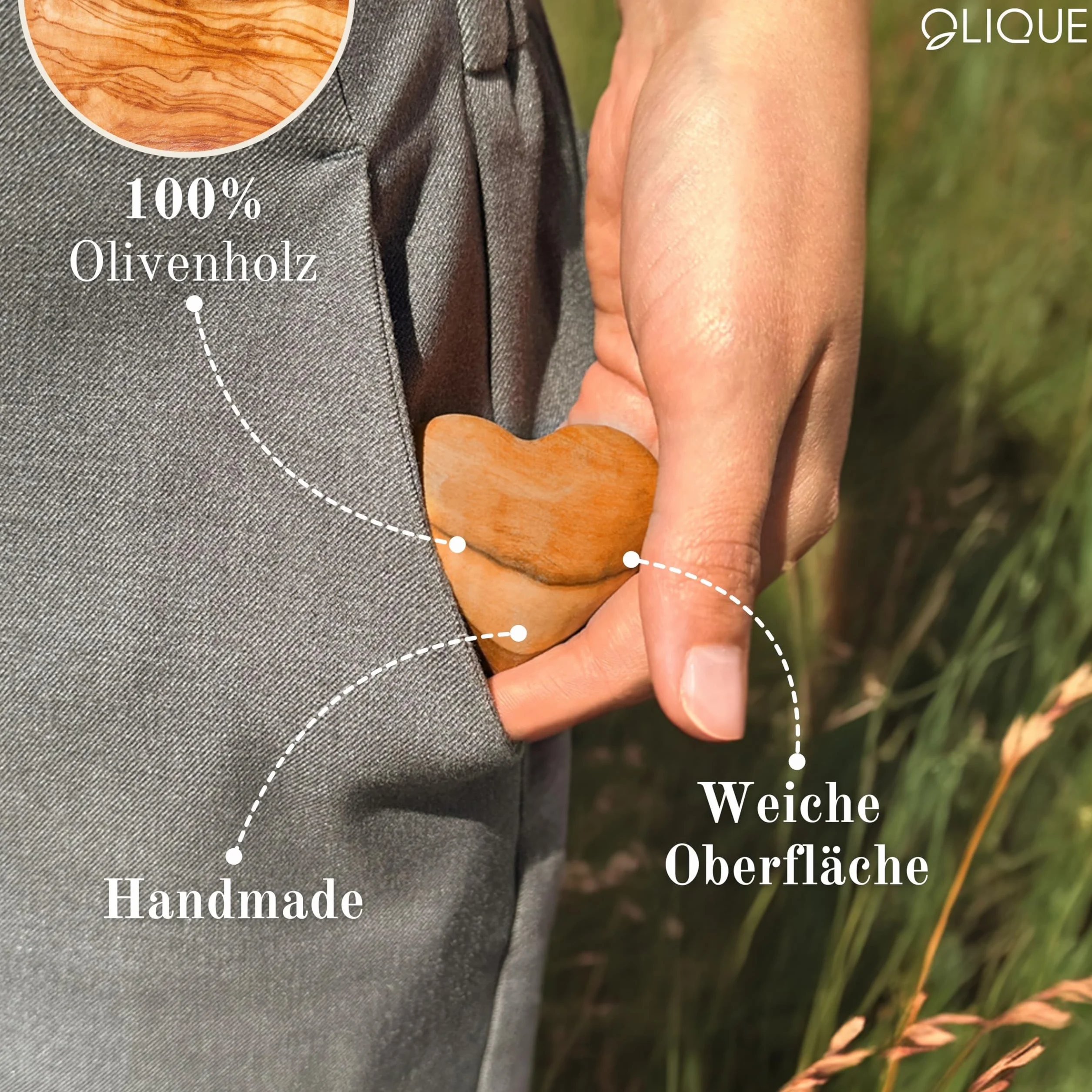 Cœur en bois d'olivier - Bijou artisanal fait main avec gravure