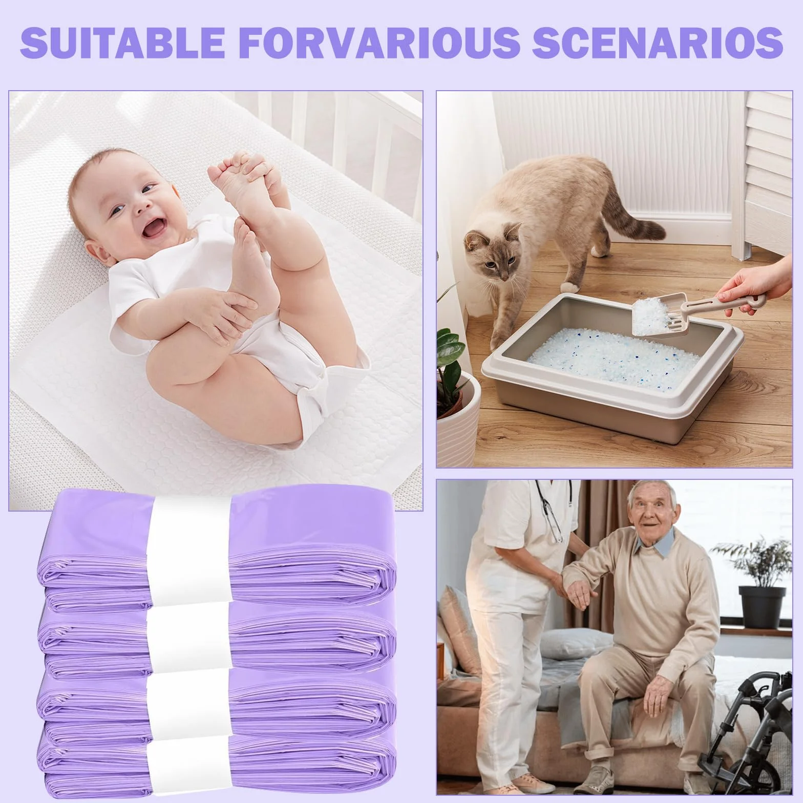 Sac Poubelle Couche Grande Capacité 12 Recharge, Résistant Anti-Odeur, Compatible Seaux à Couches (Violet)