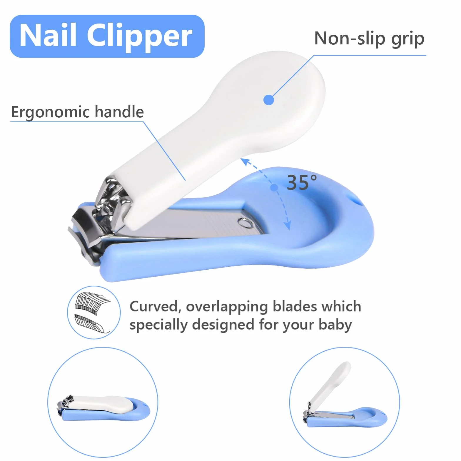 Vicloon Kit Soins des Ongles Bébé Coupe-Ongles Ciseaux Lime Pince 6pcs Bleu