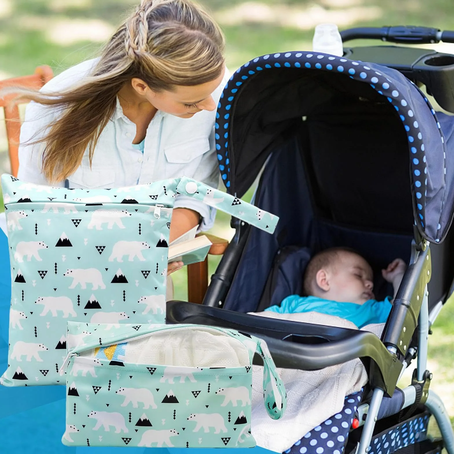 Sac à Langer Réutilisable à Fermeture Éclair en Tissu Humide et Sec pour Maillots de Bain, Lingettes, Vêtements
