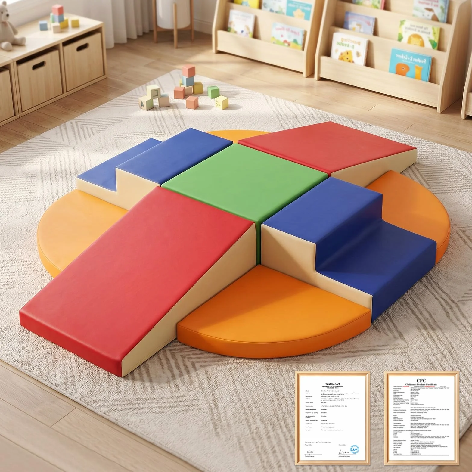 Parcours Motricité Bébé 9 Pièces: Module Motricité Enfant Cuir PU Blocs Mousse Éducatifs Jouets d'Escalade Structure Antidérapante Ensemble d'Échelle Double
