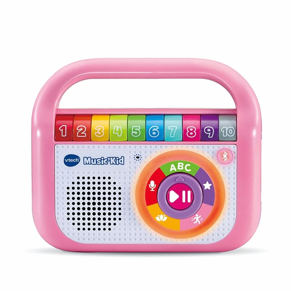 VTech Music'Kid Rose Baladeur Musical Enfant Enceinte Bluetooth Lumineuse Comptines Chansons Éducatives Enregistreur Vocal Cadeau 2 Ans Français