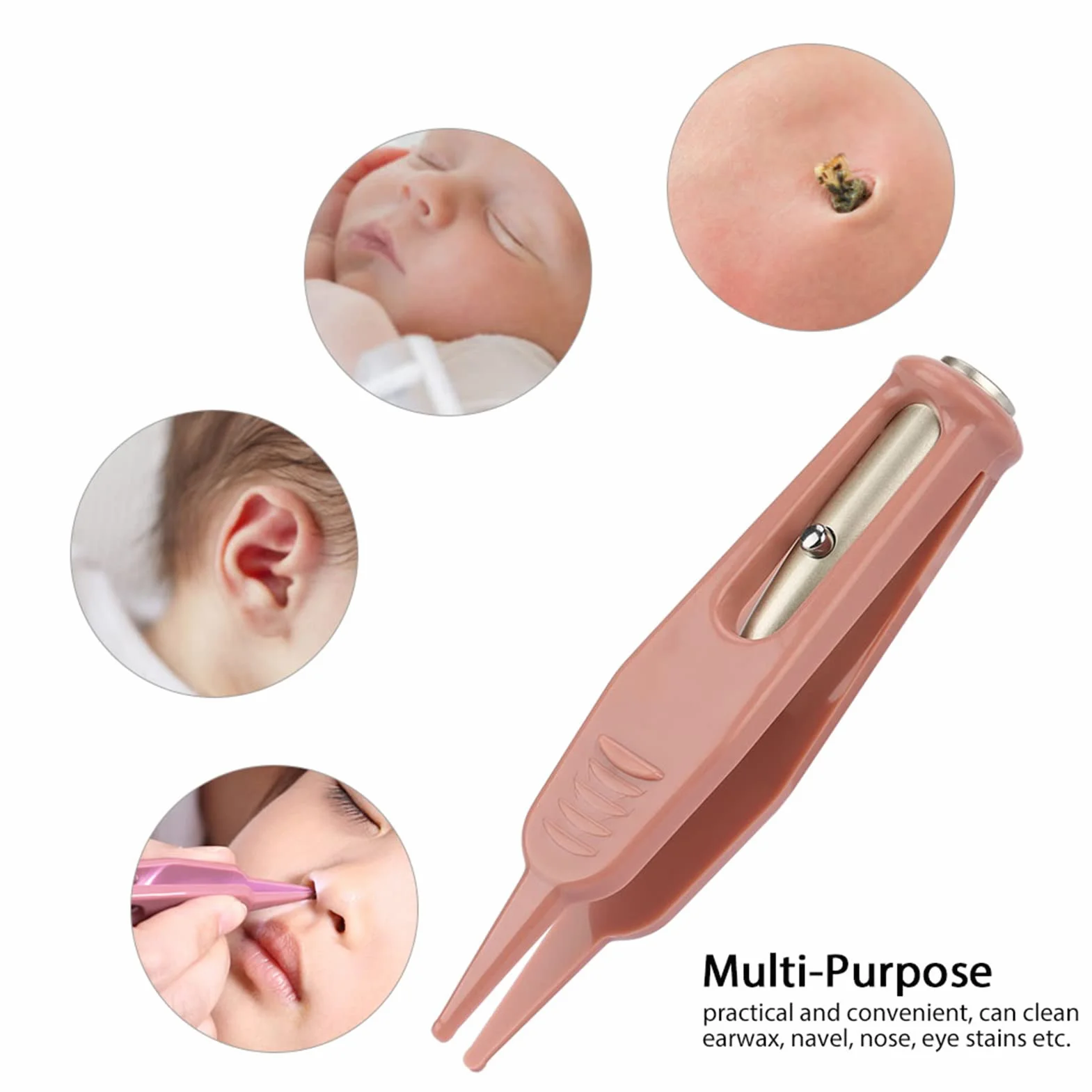 Pince à épiler bébé nez LED, pince à lumière plastique soins bébé