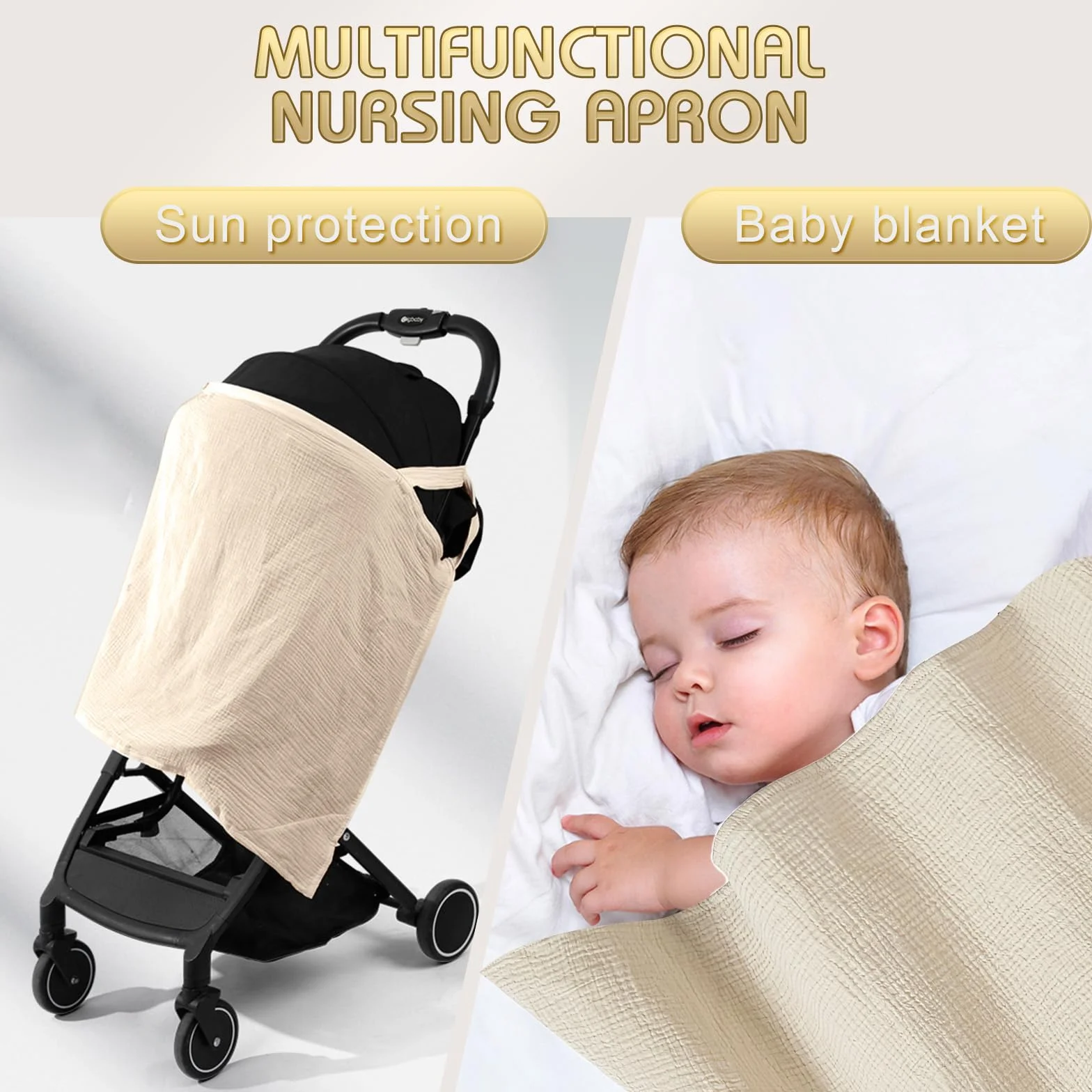 VEGCOO Couverture Allaitement Bébé, Tablier Allaitement Coton Douce Respirante Ajustable (couleur avoine)