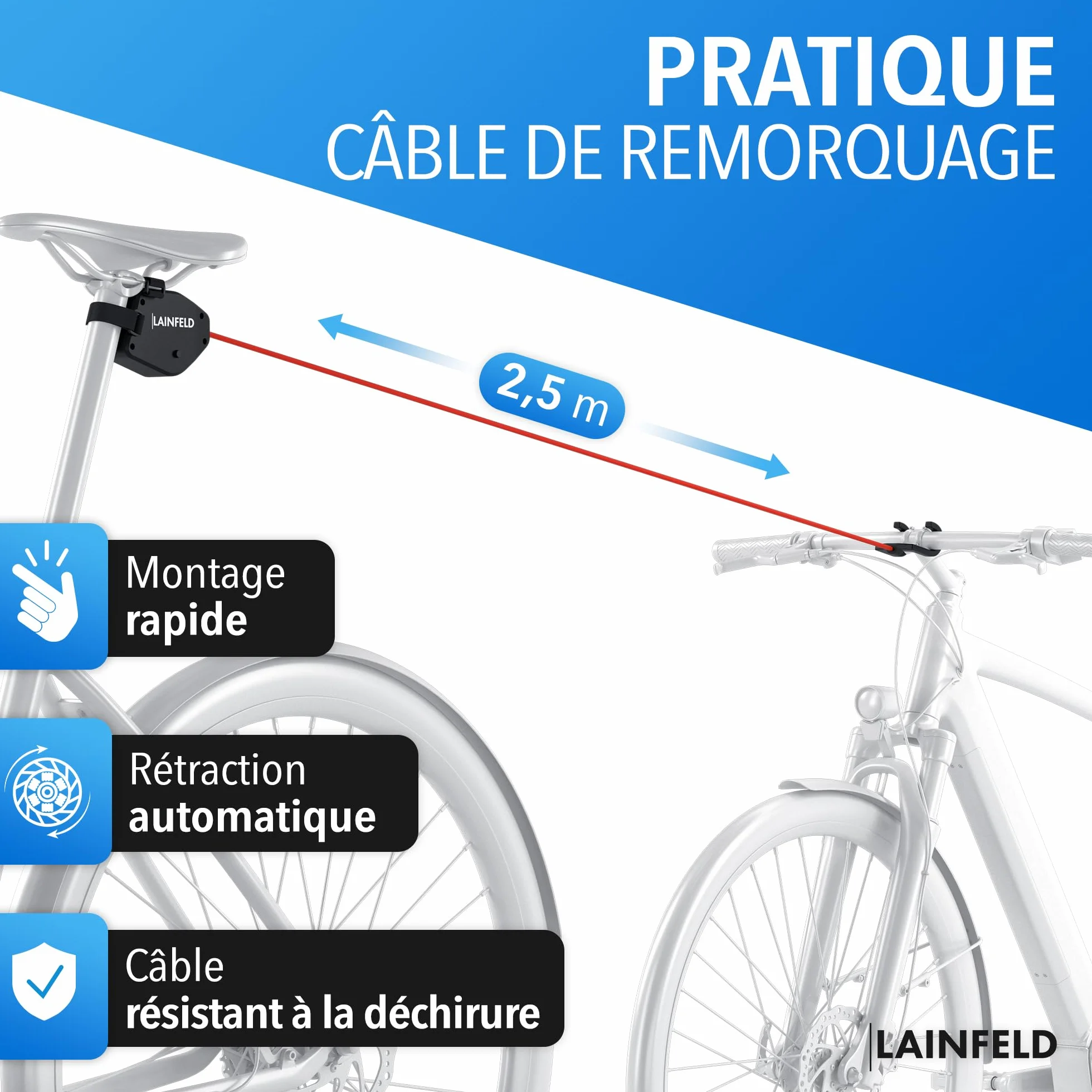 LAINFELD Câble de remorquage pour vélo