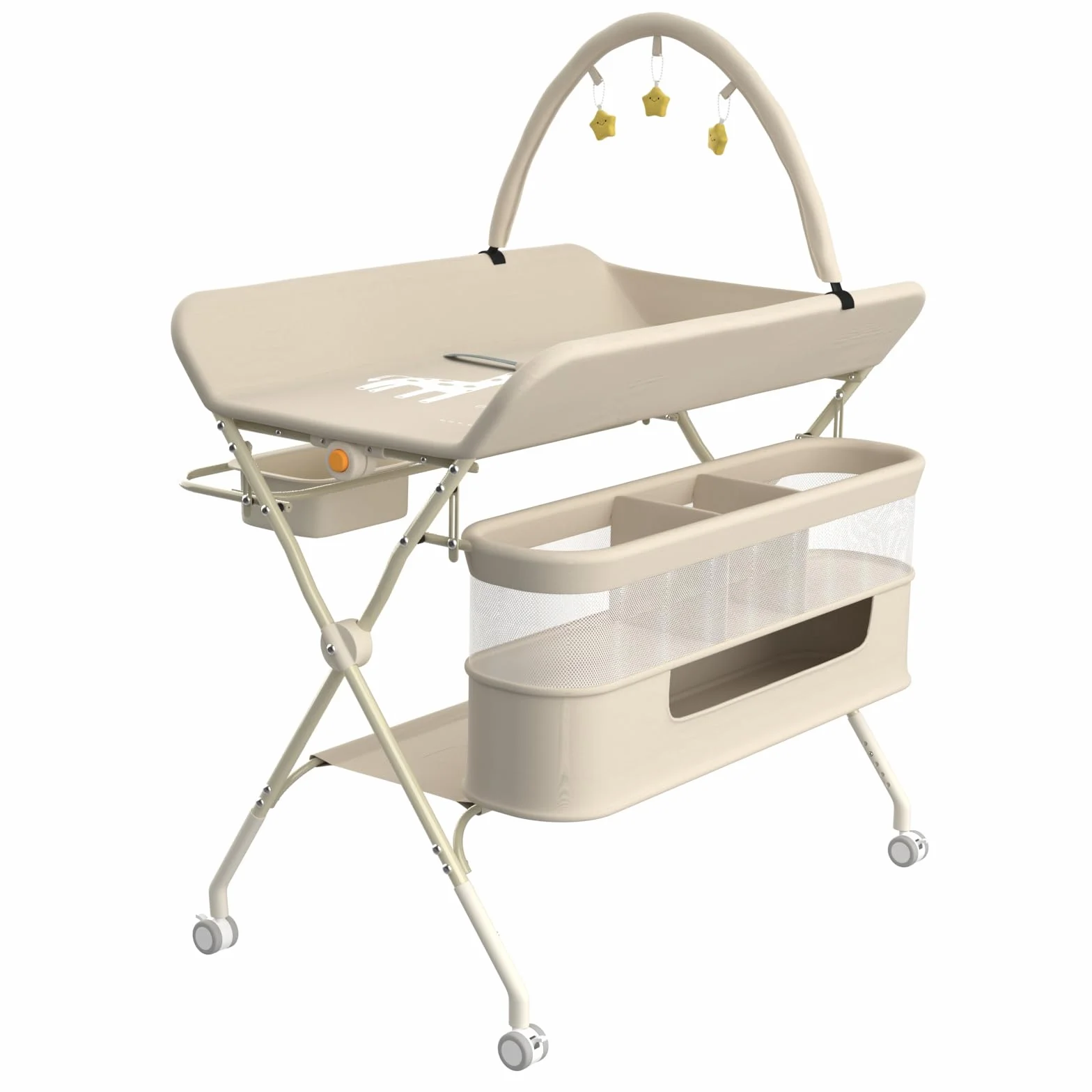 OHMG Table à Langer Pliable avec Panier Latéral et Roulettes, 5 Réglable en Hauteur, 75x68x83-91cm