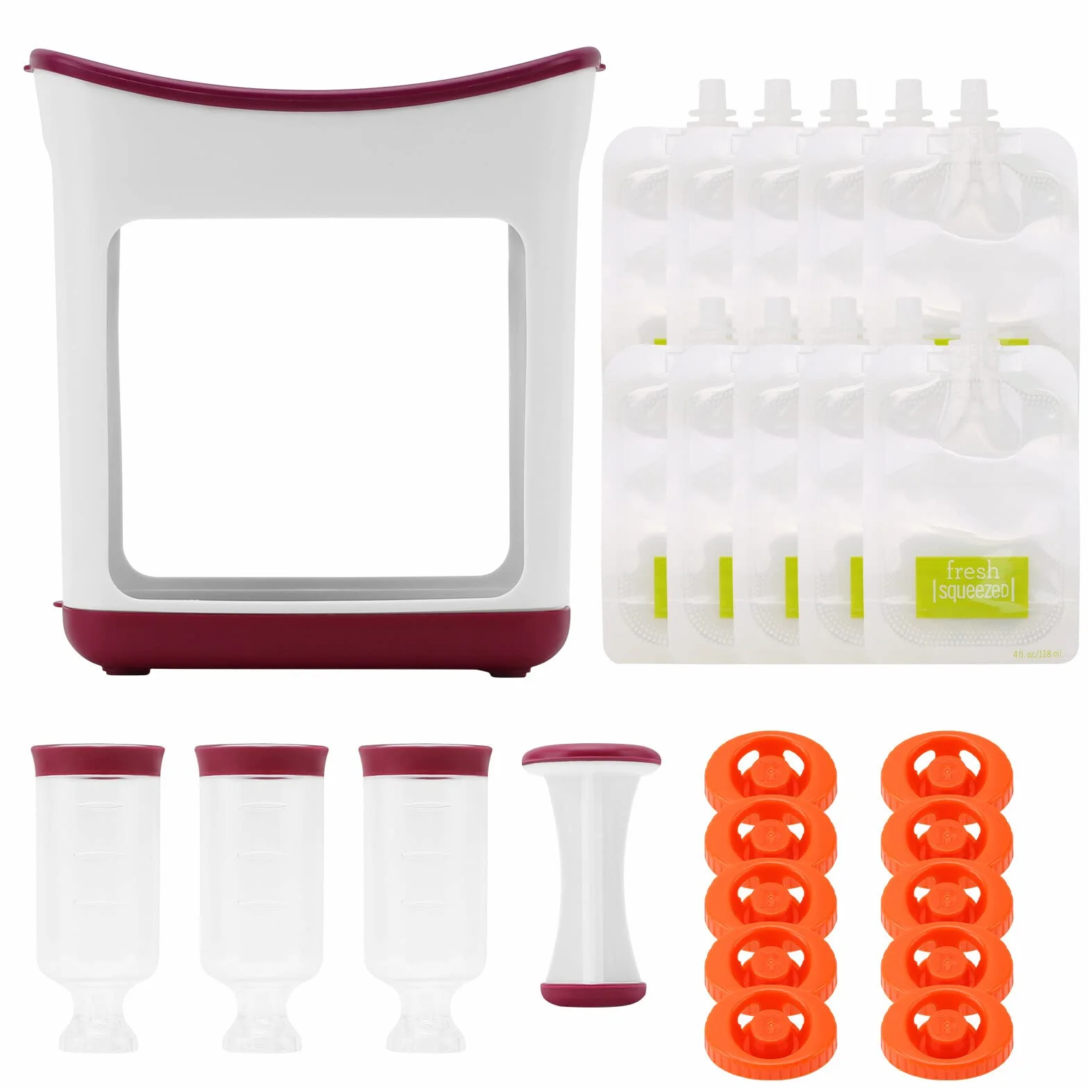 Machine à Aliments pour Bébé avec Sacs Compressibles Sans BPA, Station de Compression pour Smoothie Jus de Fruits