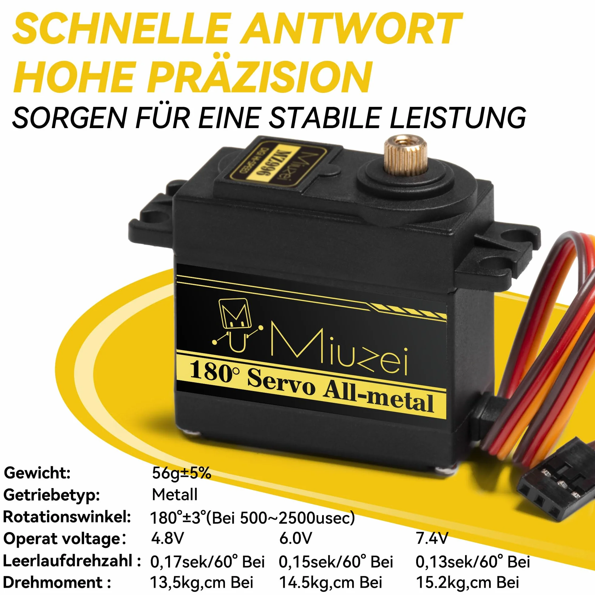 Miuzei Lot de 5 Servomoteurs Numériques 15 kg Transmission Métal Haute Vitesse Pour Voiture RC 1:8 1/10