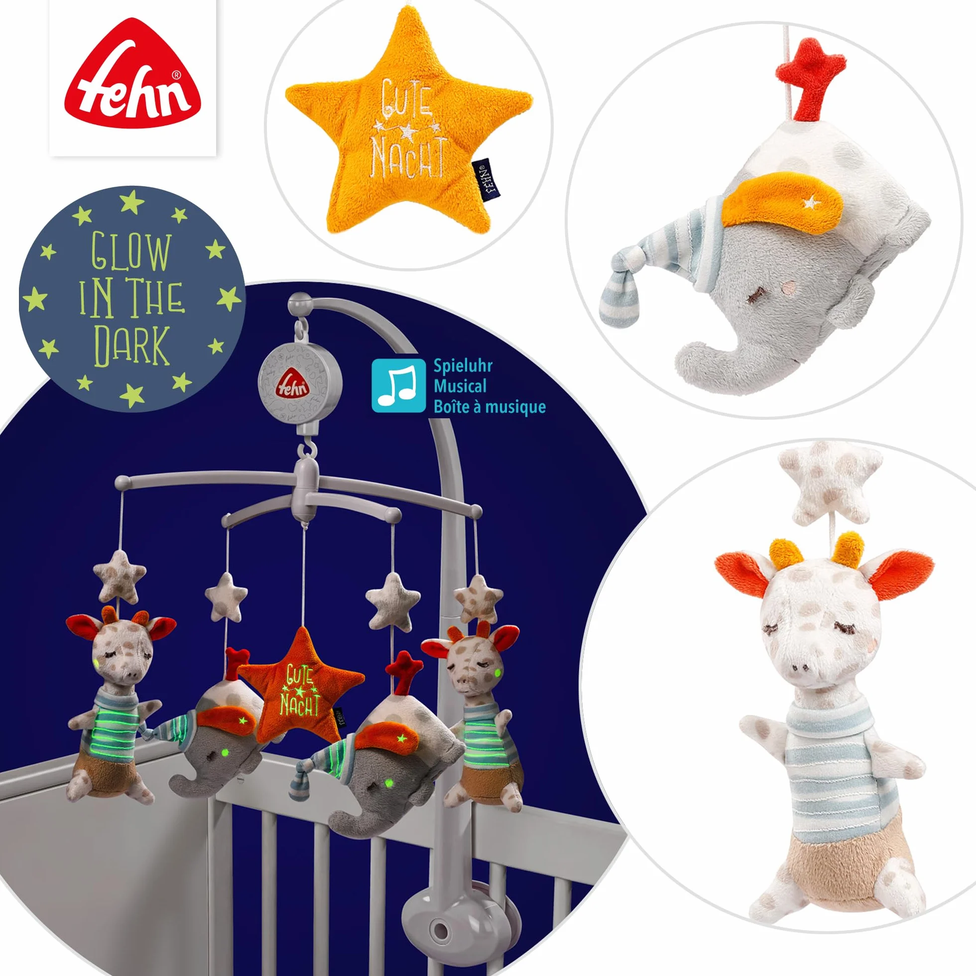 Fehn Mobile musical Gute Nacht - Mobile à remonter avec mélodie pour bébé 0-5 mois