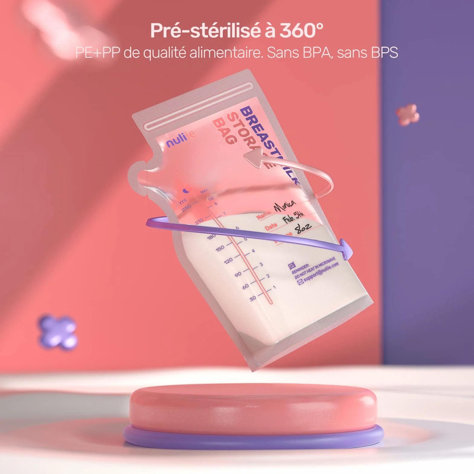 Sachets de Conservation Lait Maternel 250ml Lot de 120, Pré-stérilisés, Sans BPA, Double Glissière