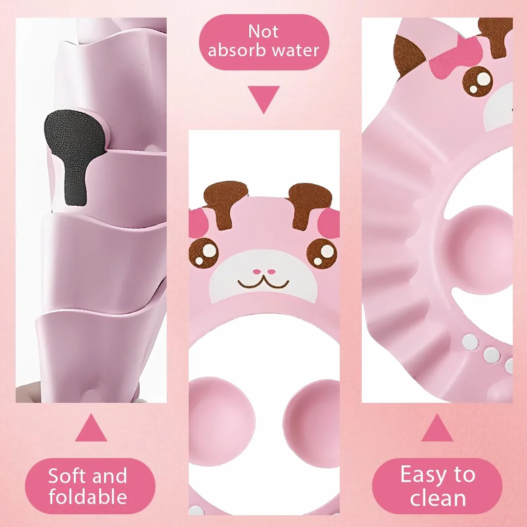 Casquette De Bain Bébé Réglable Visière Bonnet Douche Protection Yeux Visage Shampooing Rose