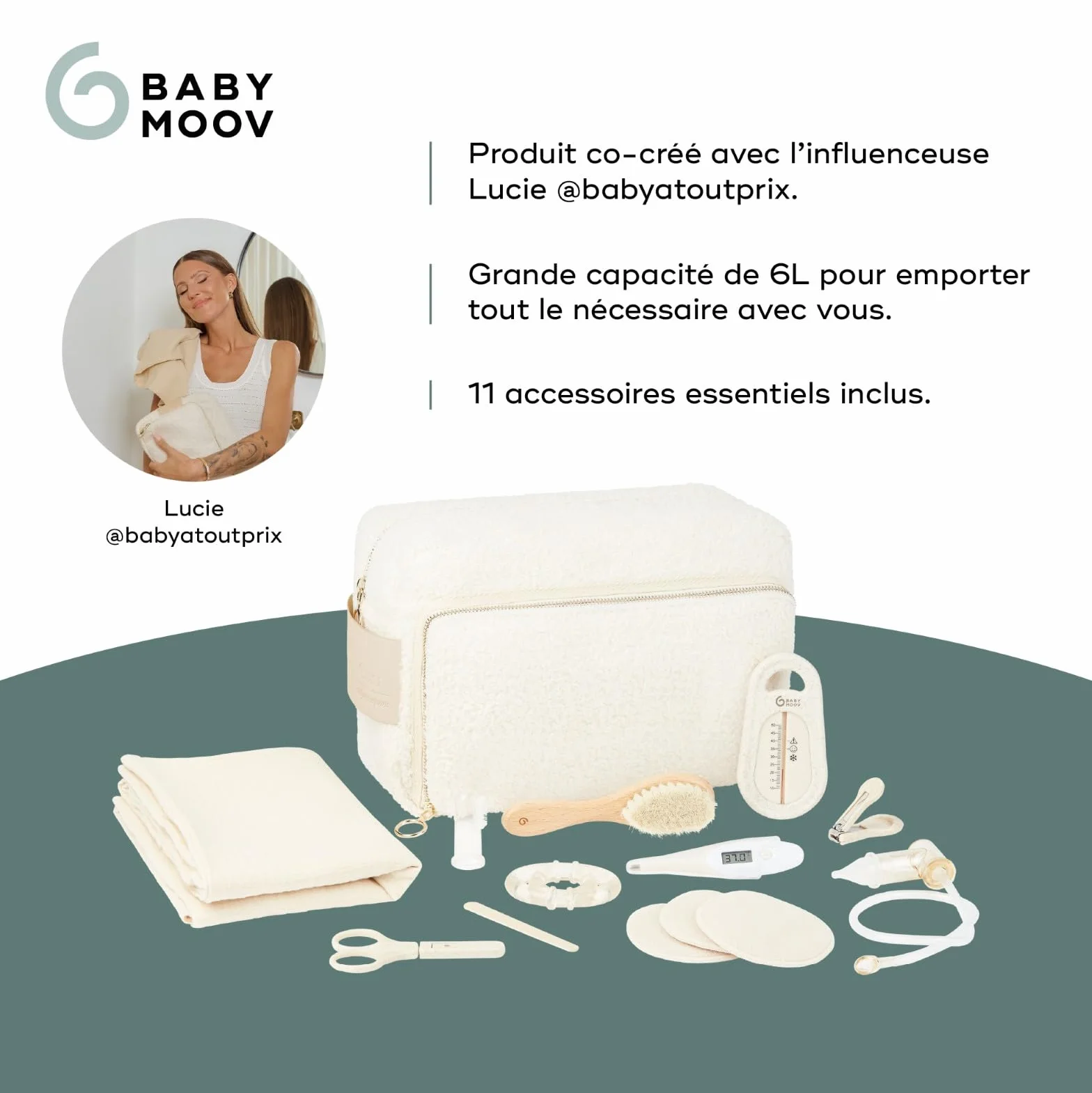 Babymoov Trousse de Soin Bébé Grand Format 6L 11 Accessoires Inclus Coupe Ongles Bébé Thermomètre de Bain Langes Coton