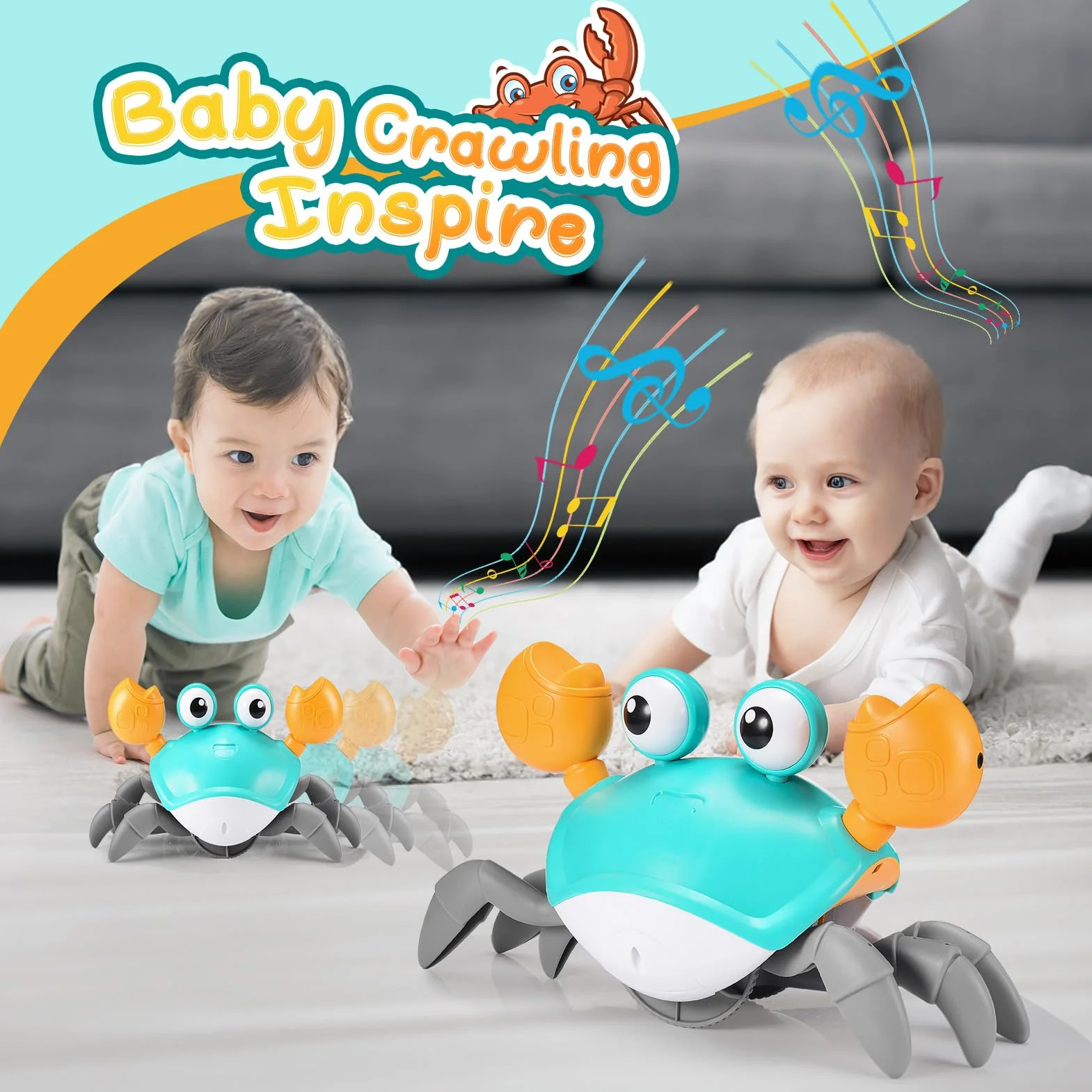 Adeokay Crabe Qui Marche Bebe Jouet Enfant 1 2 Ans Garcon Fille 6 7 8 9 10 Mois Crabot Rampant Cadeau Anniversaire Jeux Eveil 3-12 Mois