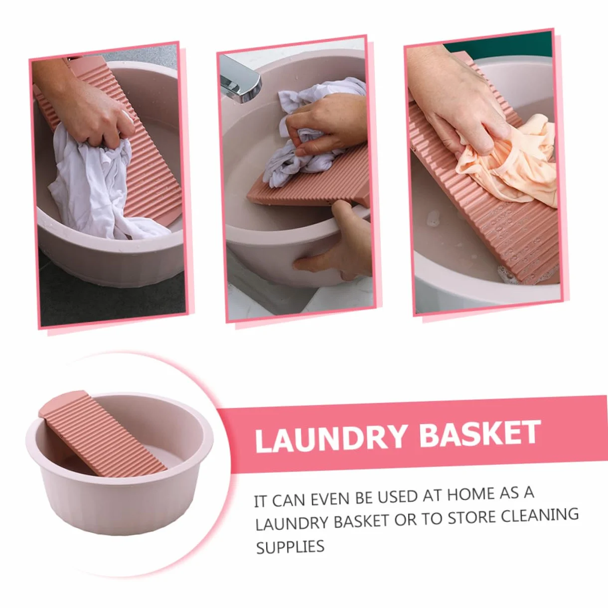 Bassine de Lavage Grosse Taille pour Bébé Rose, Bassin en Plastique Épais pour Nettoyage Linge Camping Maison