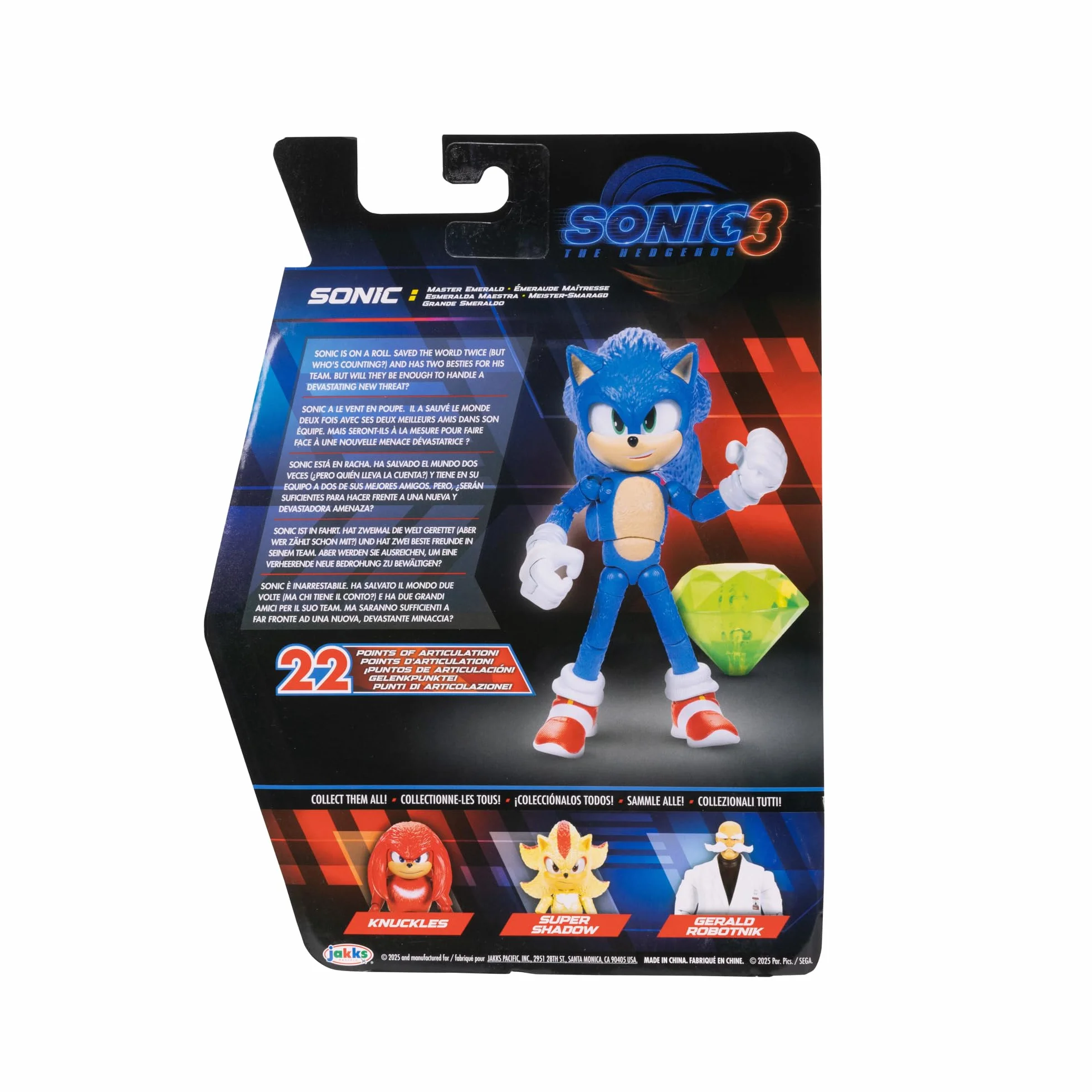 Sonic 3 Le Film Figurine Articulée Sonic avec Émeraude 12,7 cm 20 Articulations Jouet Collection Jeux Vidéo