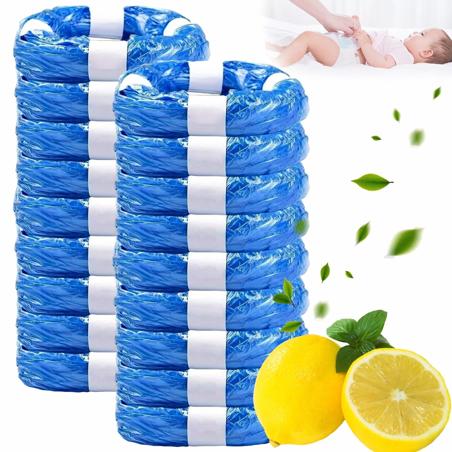 Recharge Poubelle à Couche 18 Pièces 4.5M Anti Odeur Résistant à la Déchirure pour Angelcare Tommee Tippee Litter Locker Bleu