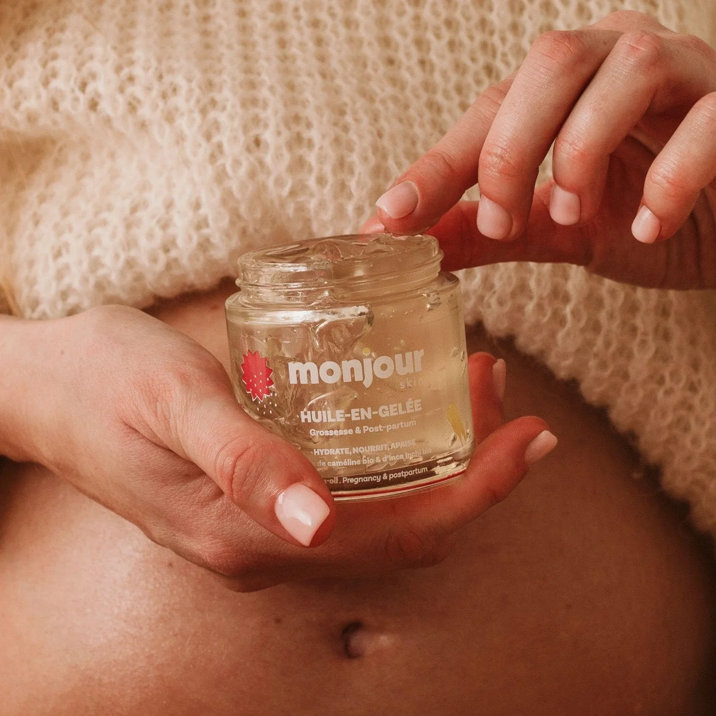 Huile-en-Gelée Grossesse Post-Partum Naturelle 98% Prévention Vergetures Caméline Bio Inca Inchi Nourrit Hydrate Apaise Peau