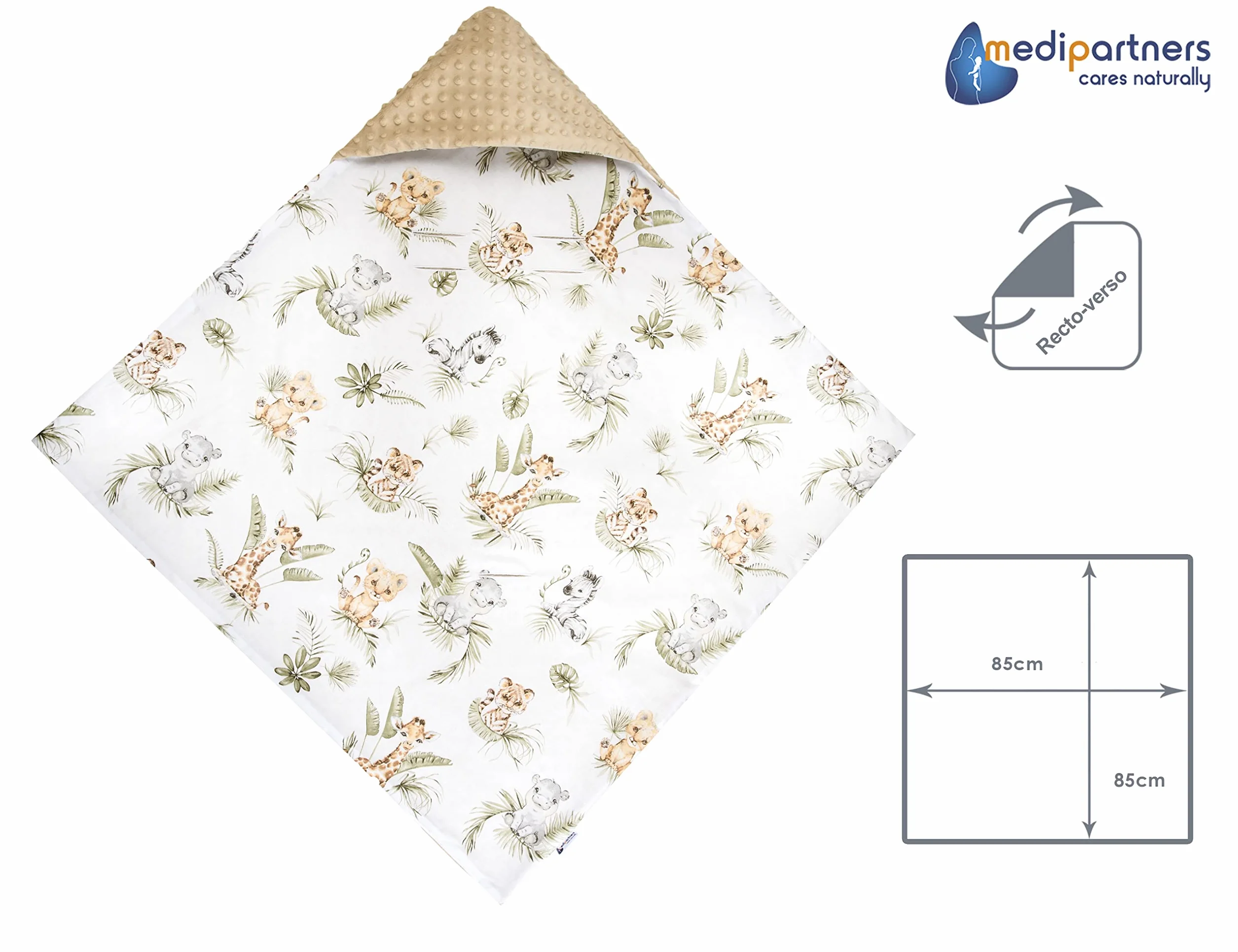 Couverture enveloppante Bébé Siège Auto 85x85cm Oeko-Tex Nid d'Ange Safary Minky Beige