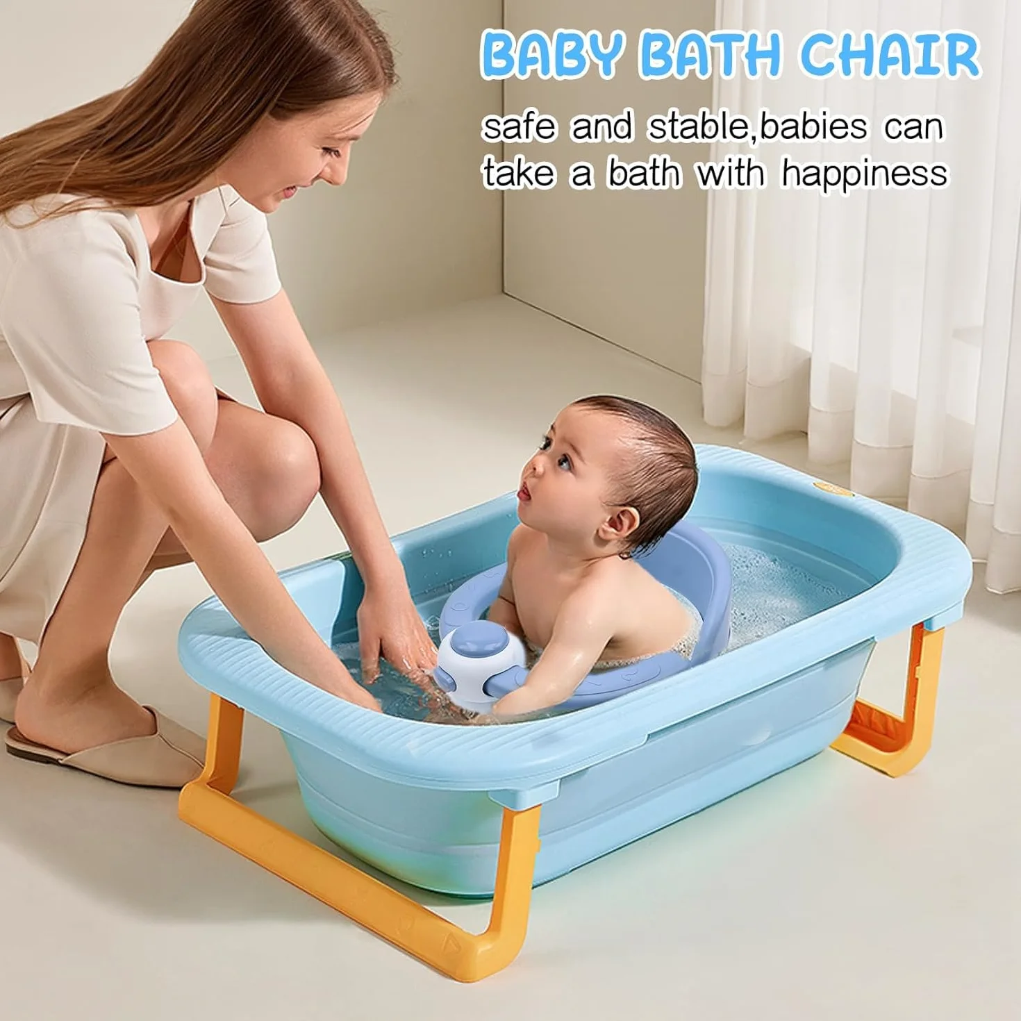 Siège de Bain pour Bébé 6-36 Mois avec Coussin Antidérapant et 4 Ventouses (Bleu)