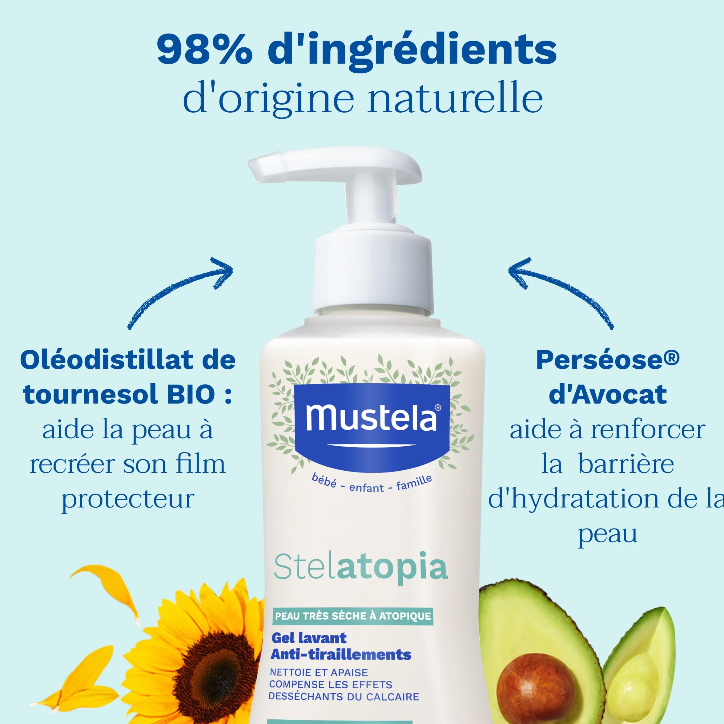 Mustela Stelatopia Gel Nettoyant Corps et Cheveux 500ml Peaux Sèches Dermatites Atopiques Bébés Enfants