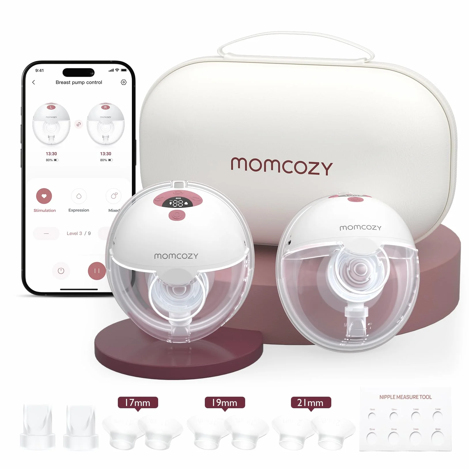Momcozy M5 Tire-lait Électrique Main Libre, Portable Contrôlé par Application, Sans Fil, 3 Modes 9 Niveaux, Téterelle 24 mm, 2 Pièces