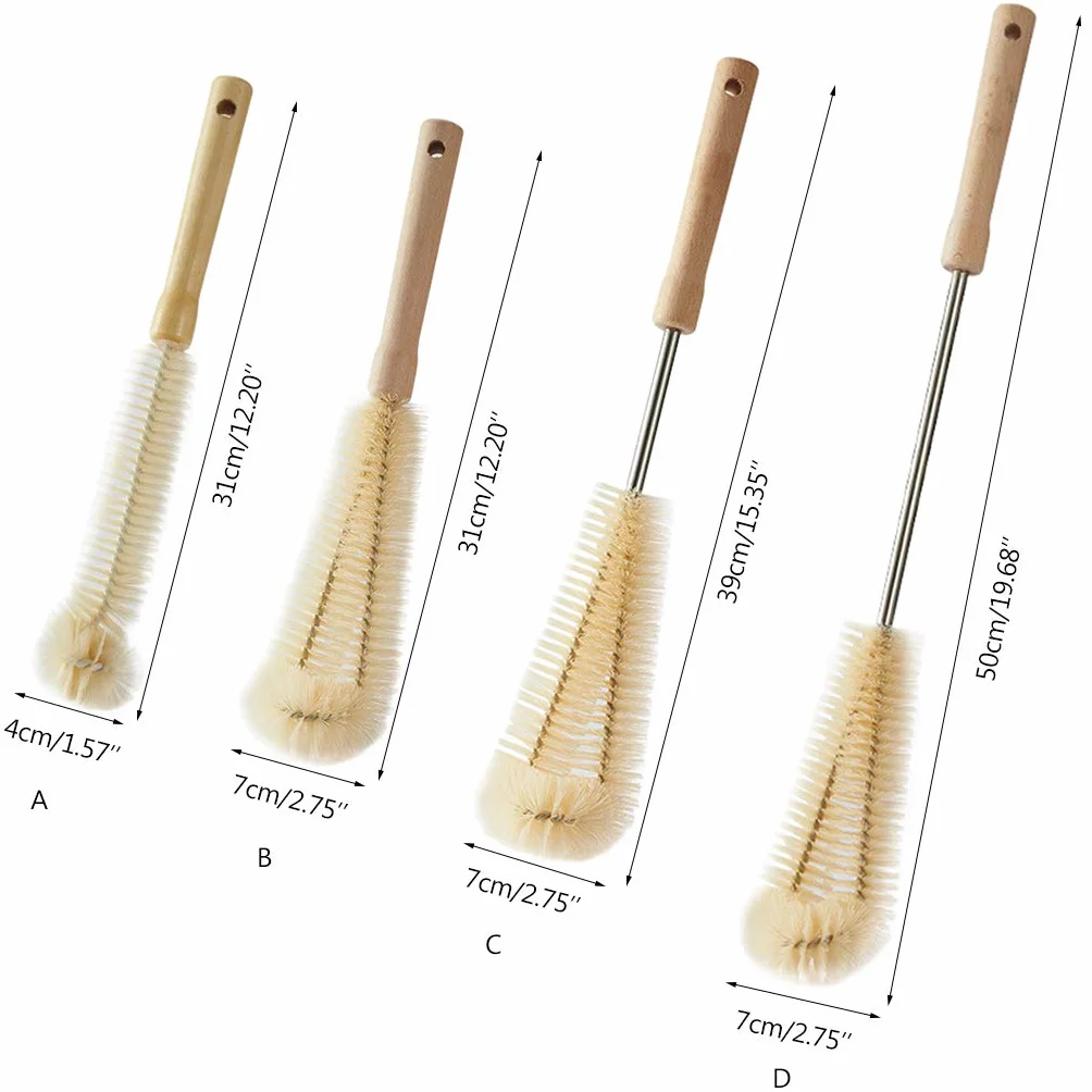 Brosse à biberon en forme de L, Brosse de nettoyage cuisine avec poignée en bois, Tasse café thé verre