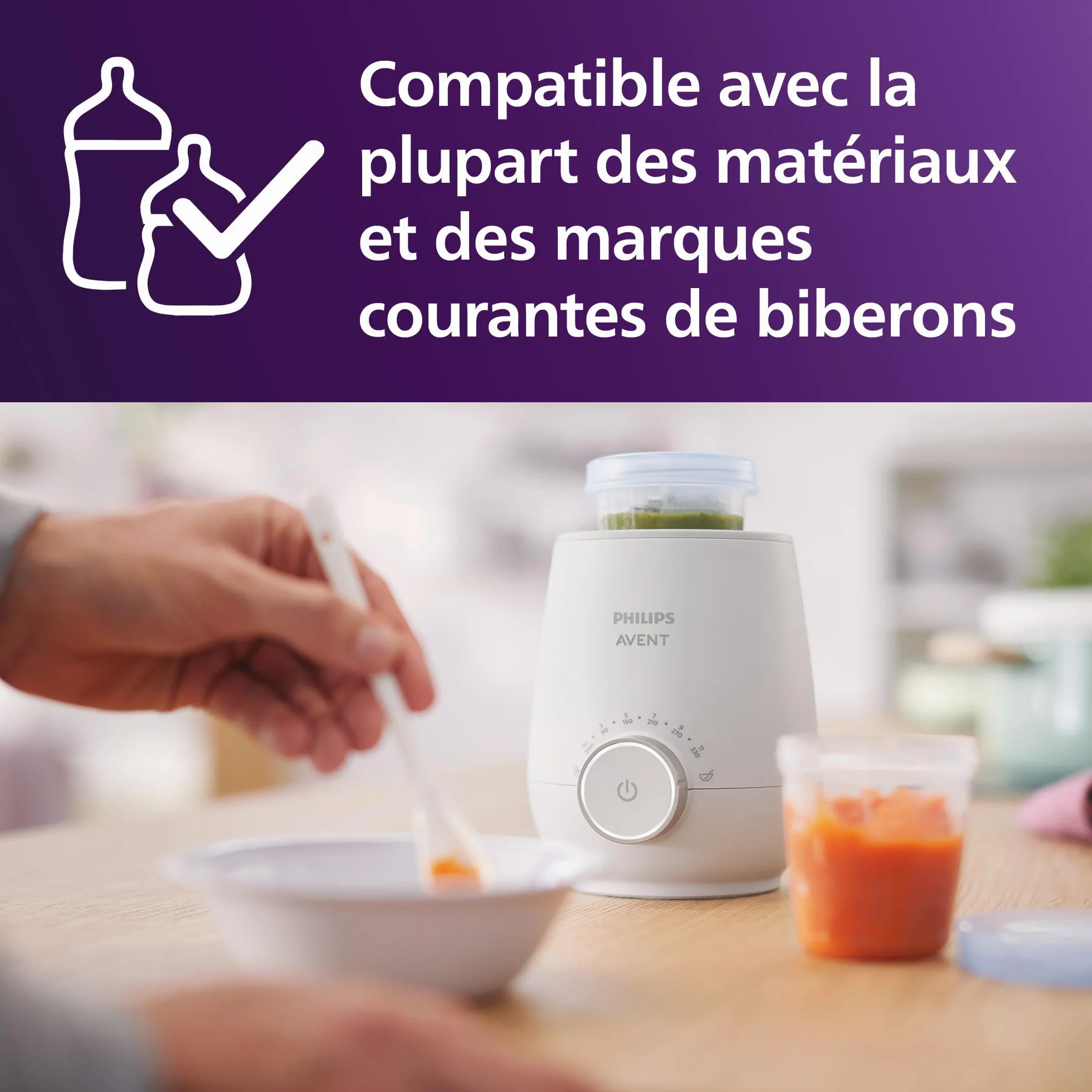 Philips Avent Chauffe-biberon rapide SCF358/00, contrôle intelligent température, chaleur uniforme, arrêt automatique