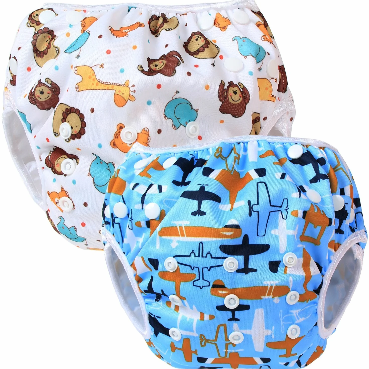 Teamoy Couches de Bain Lavables pour Bébé Jusqu’à 3 ans, Maillot de Bain Ajustable pour Garçons et Filles, Avion + Sourire